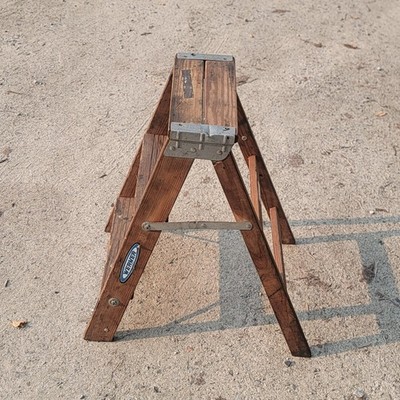 2 ft WERNER Wooden Step Ladder Rustic Folding Stool Home Decor Utility
