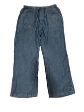 Wide Leg High Rise Denim Pants Pull-On Drawstring Elastic Waist Women s Large