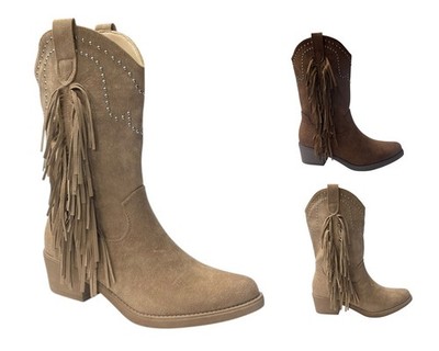 Halbhohe modische Damenstiefel Nieten Fransen Kunst-Wildleder bequeme Quaste