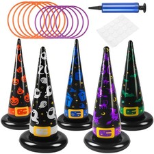 Halloween Ring Toss Games, 17PCS Inflatable Witch Hats Ring Toss Set with Pla...