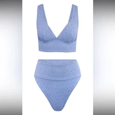 Adore Me Madeleine Blue Eyelet 2-piece Swim Set Bikini Size Small