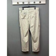 American Eagle Cargo Pants Women 12 Cream Faux Leather Hi Rise Straight Utility