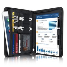 Leather Zippered Padfolio Portfolio Binder Card Holder Notepad Clipboard Holder