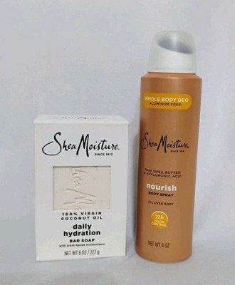Shea Moisture Bar Soap Daily Hydration 8 oz & Nourish Whole Body Spray 4oz New