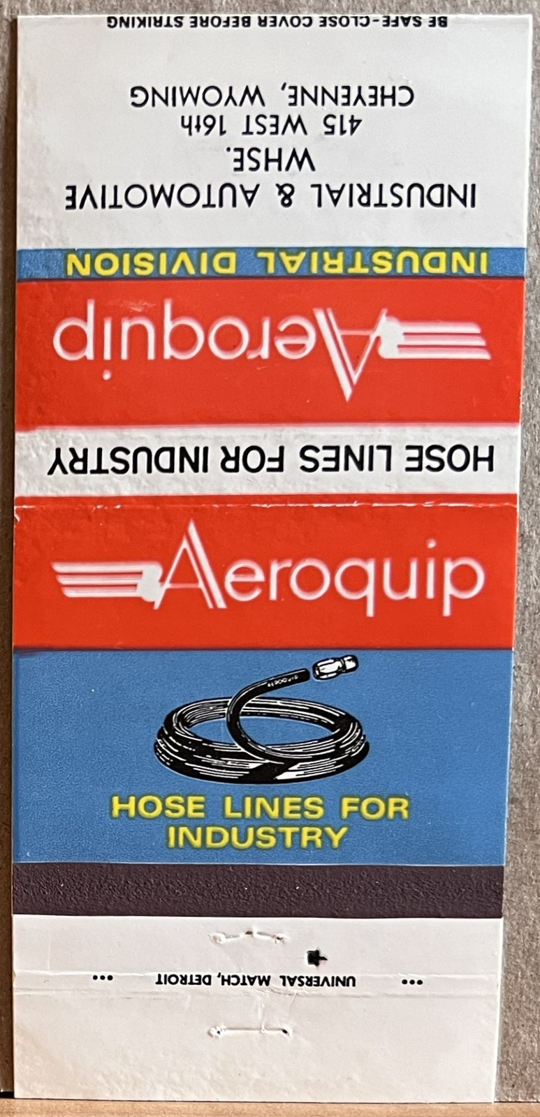 Industrial & Automotive Warehouse Cheyenne WY Wyoming Aeroquip Matchbook Cover