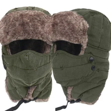Men Women Winter Windproof Fur Ear Flap Ski Snow Cap Face Mask Warm Hat Cap US
