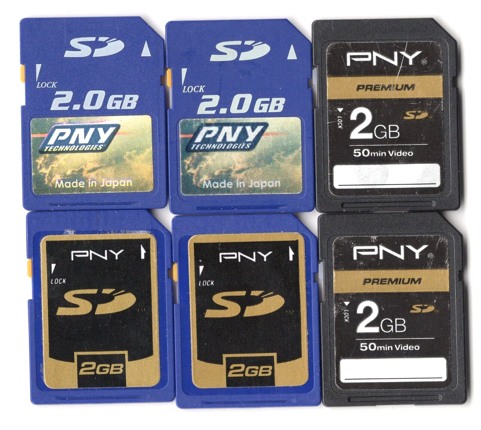 Lot Of 6x PNY 2GB SD Camera Memory Cards