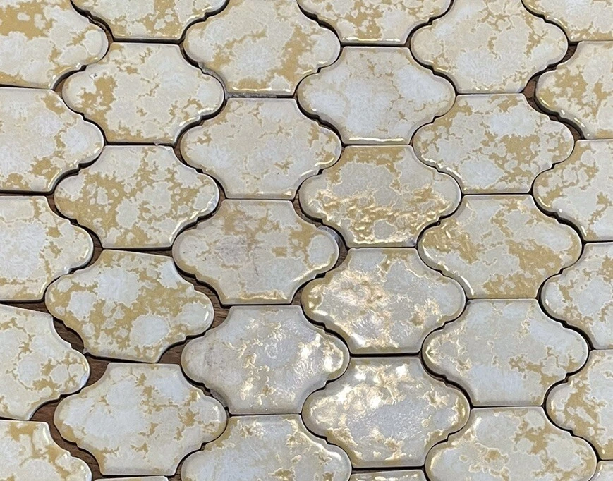 50 Vintage Arabesque Ceramic Tile Marble Effect Tan Gold Hollywood Regency Style - Image 3 of 4