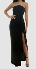 BCX Women's Black Beaded Halter-Neck Sleeveless Gown Dress Juniors' Size S