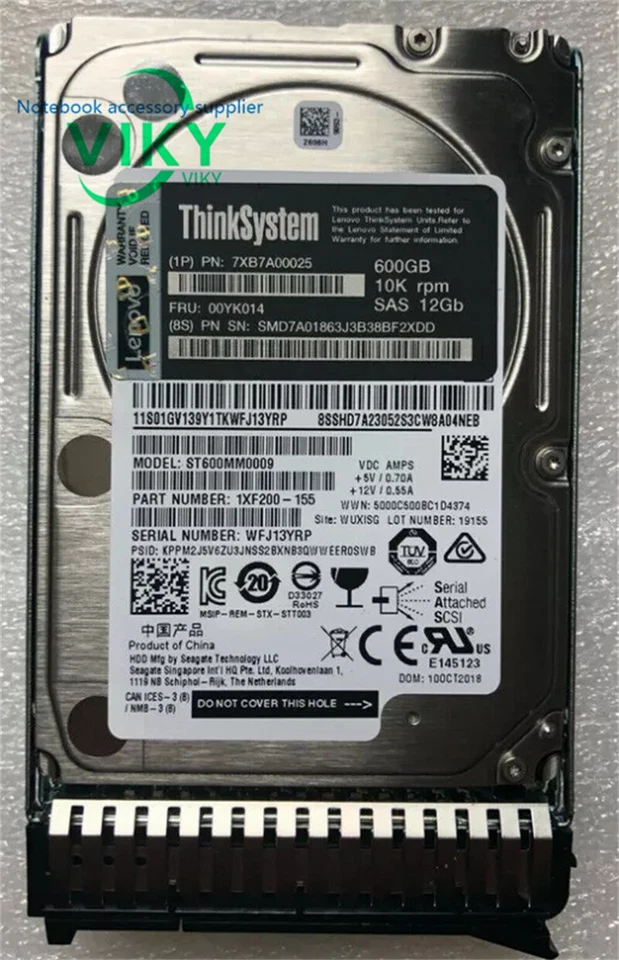 7XB7A00025 ThinkSystem 2.5" 600GB 10K SAS 12Gb Hot Swap 512n HDD FRU 00YK014 - Image 3 of 3