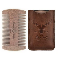 Sandalwood Beard Comb with Case for Men Beard Fine & Coarse Teeth Men's Woode...