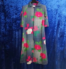 Vintage 70s Lorraine Sz Medium Housecoat Lounge wear Dress Polka-dot Grid Floral