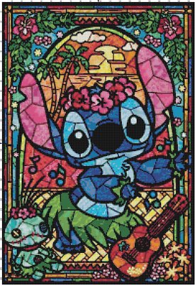 Lilo and Stitch Stained Glass Collage Counted Cross-Stitch Pattern Chart