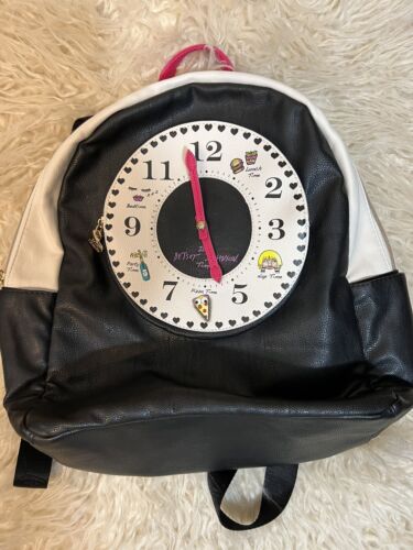 BETSEY JOHNSON KITSCH CLOCK SCHOOL TRAVEL PIZZA NAP PARTY TIME BACKPACK - Picture 1 of 4