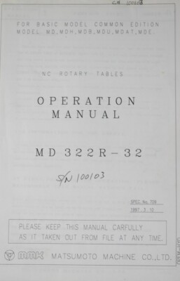 MMK Matsumoto NC Rotary Table MD MDH MDB MDU MDAT Operation