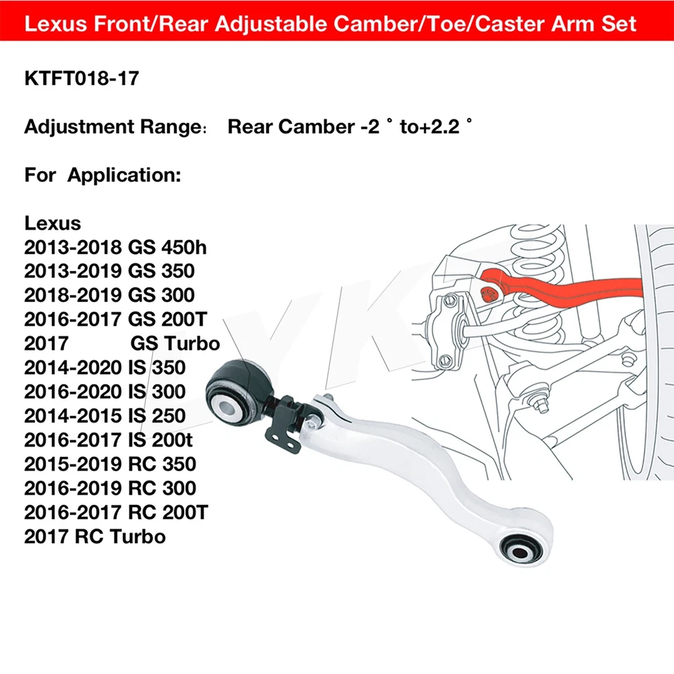 LYKT 2pcs Rear Adjustable Upper Camber control Arms Kit for Lexus GS、IS、RC - Image 2 of 4