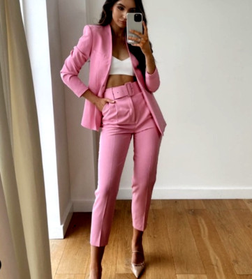 パンツ GOLDEN  Woman Pants Pink ZARA WOMEN HIGH WAISTED PANTS WITH FABRIC-COVERED BELT NEW