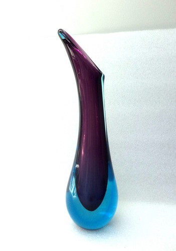 LARGE MURANO SOMMERSO SEGUSO PURPLE AND BLUE ART GLASS VASE