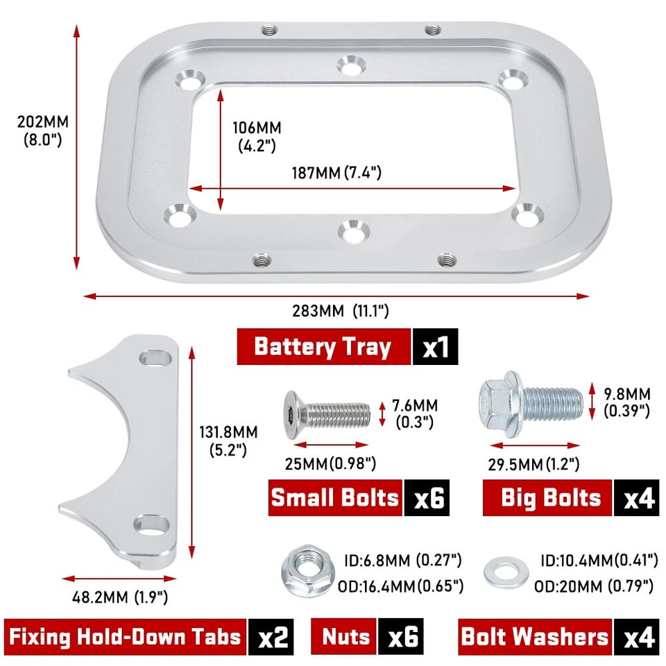 For Optima Battery 34/78 Billet Aluminum Battery Relocation Tray Hold Down Mount — 第 4/4 张图片