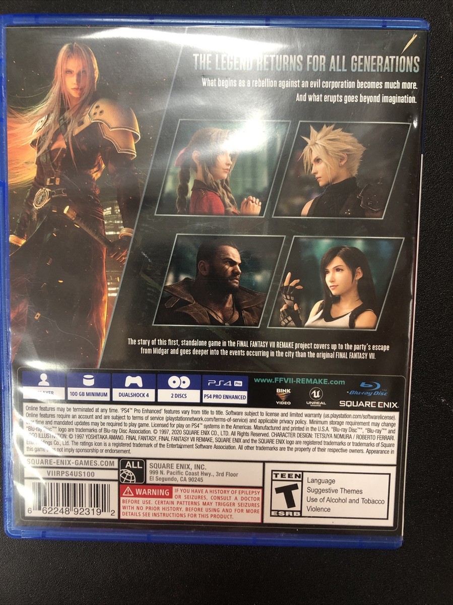 Final Fantasy VII: Remake (Playstation 4 PS4, 2020) Game w/ Case