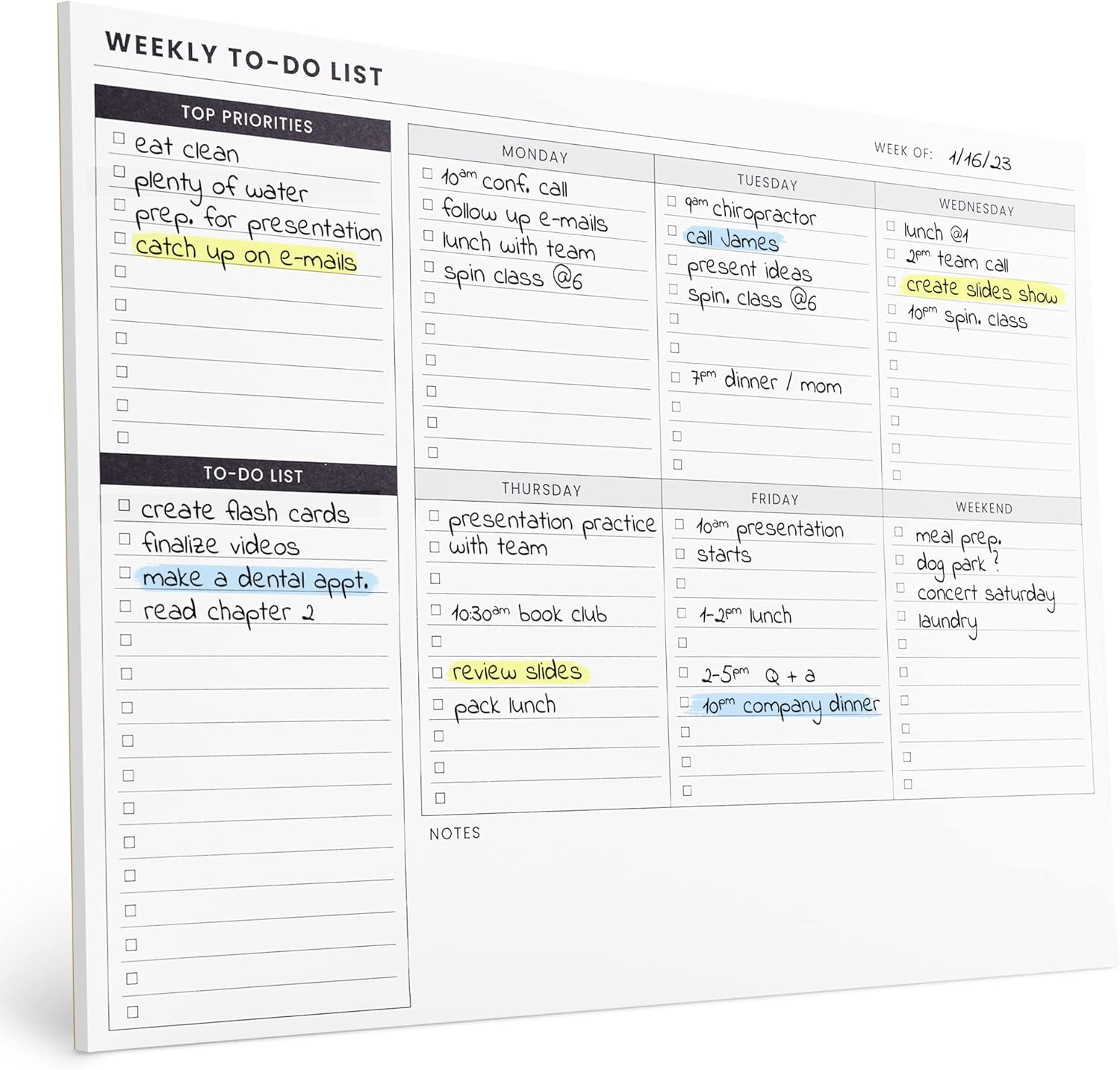 Undated Weekly Planner Pad 8.5x11