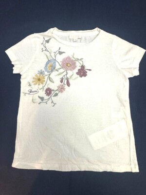 Gucci - Girls White Cotton Blend Shirt with Floral Embroidery