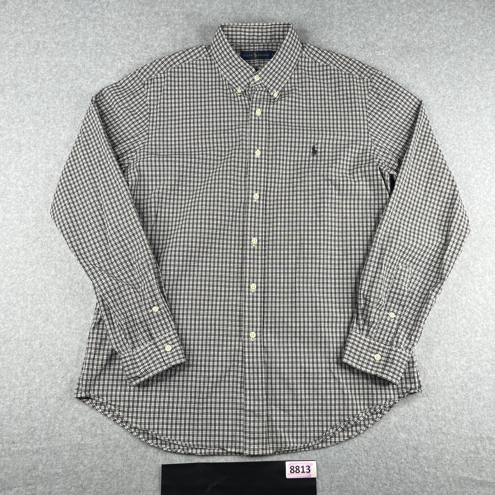 Camicia Ralph Lauren grande nera bianca a quadri pony con bottoni manica lunga uomo