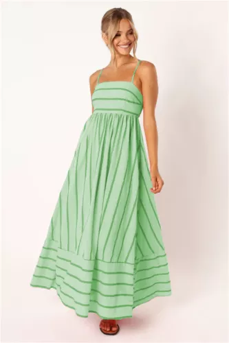 Women's Casual Basic Spaghetti Strap Maxi Dress Sleeveless Summer Strips Dresses - Picture 17 of 31