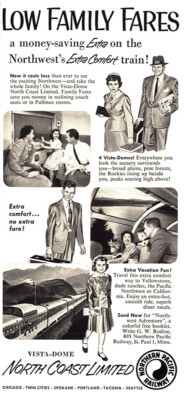 1955 Northern Pacific Railway: Low Family Fares Vintage Print Ad