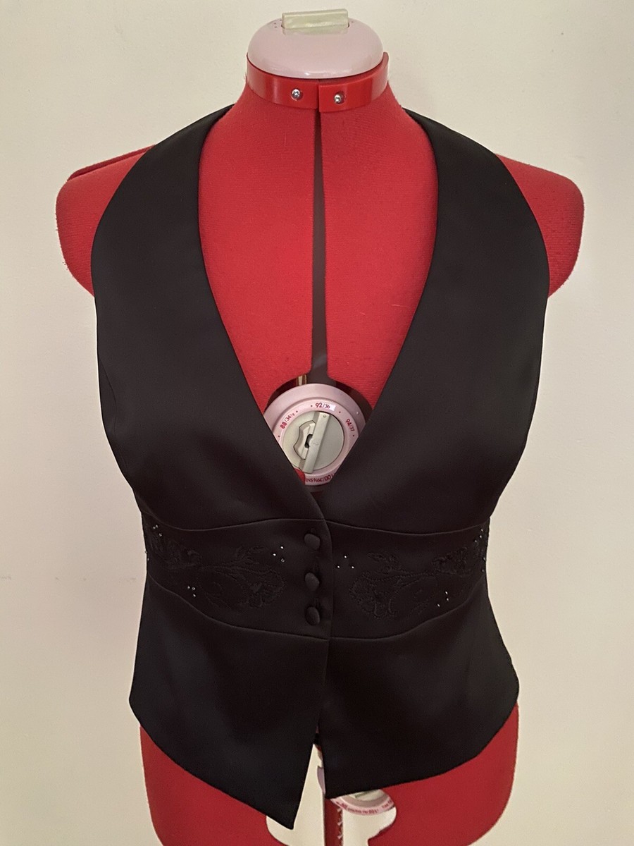 (専用)　ハンドメイド BANDOLINO PEPLUM HALTER TOP~16~BLACK~SATAN POLY~EMBROIDERED AND
