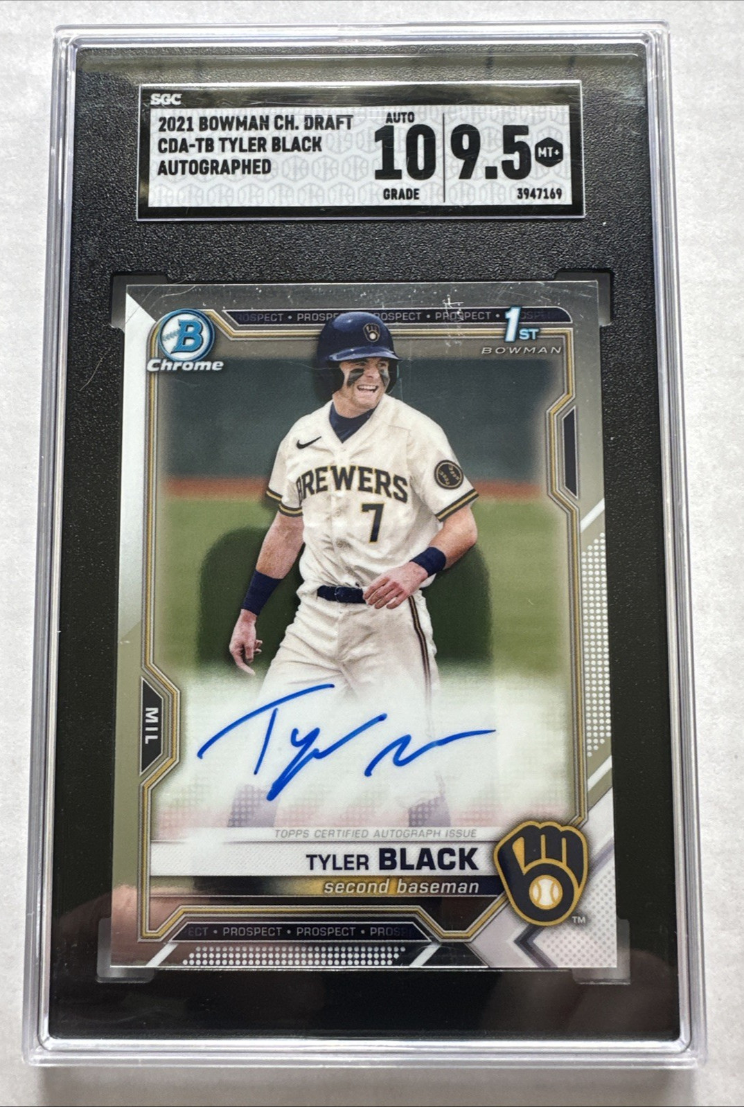 2021 Bowman Chrome Draft Tyler Black 1st Chrome Auto Brewers SGC 10 | 9.5