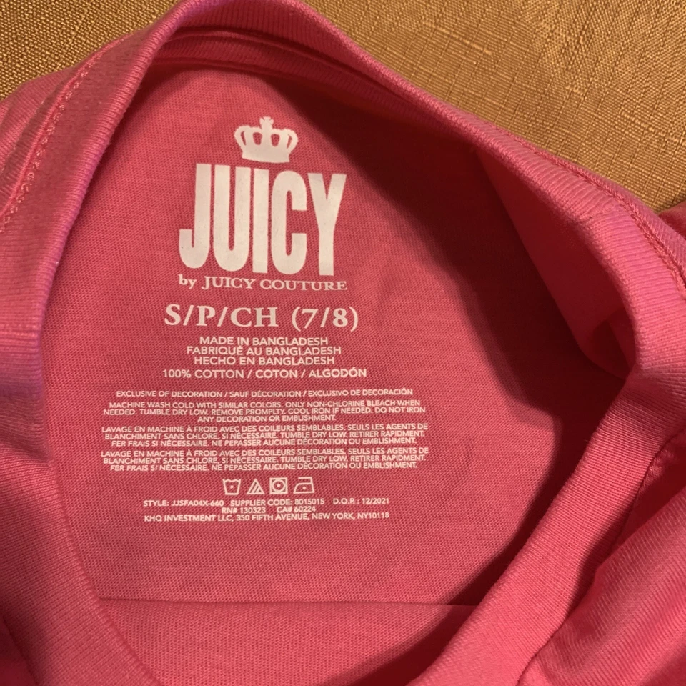 Juicy by Juicy Couture 100 Cotton Pink Shirt Girls Small 7/8 New You NEED This - Image 3 of 4