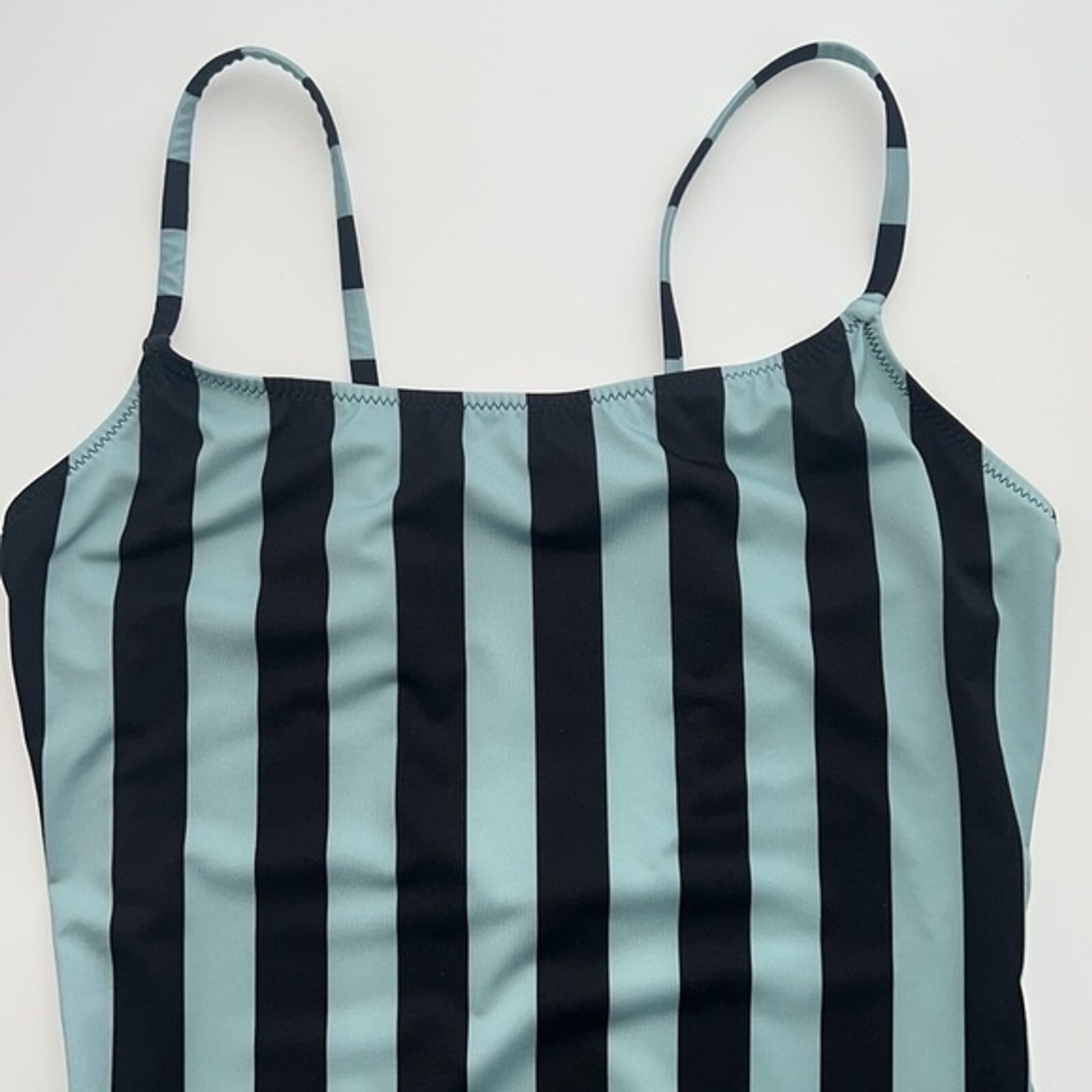 Solid & Striped One Piece Swimsuit Black & Pastel… - image 6