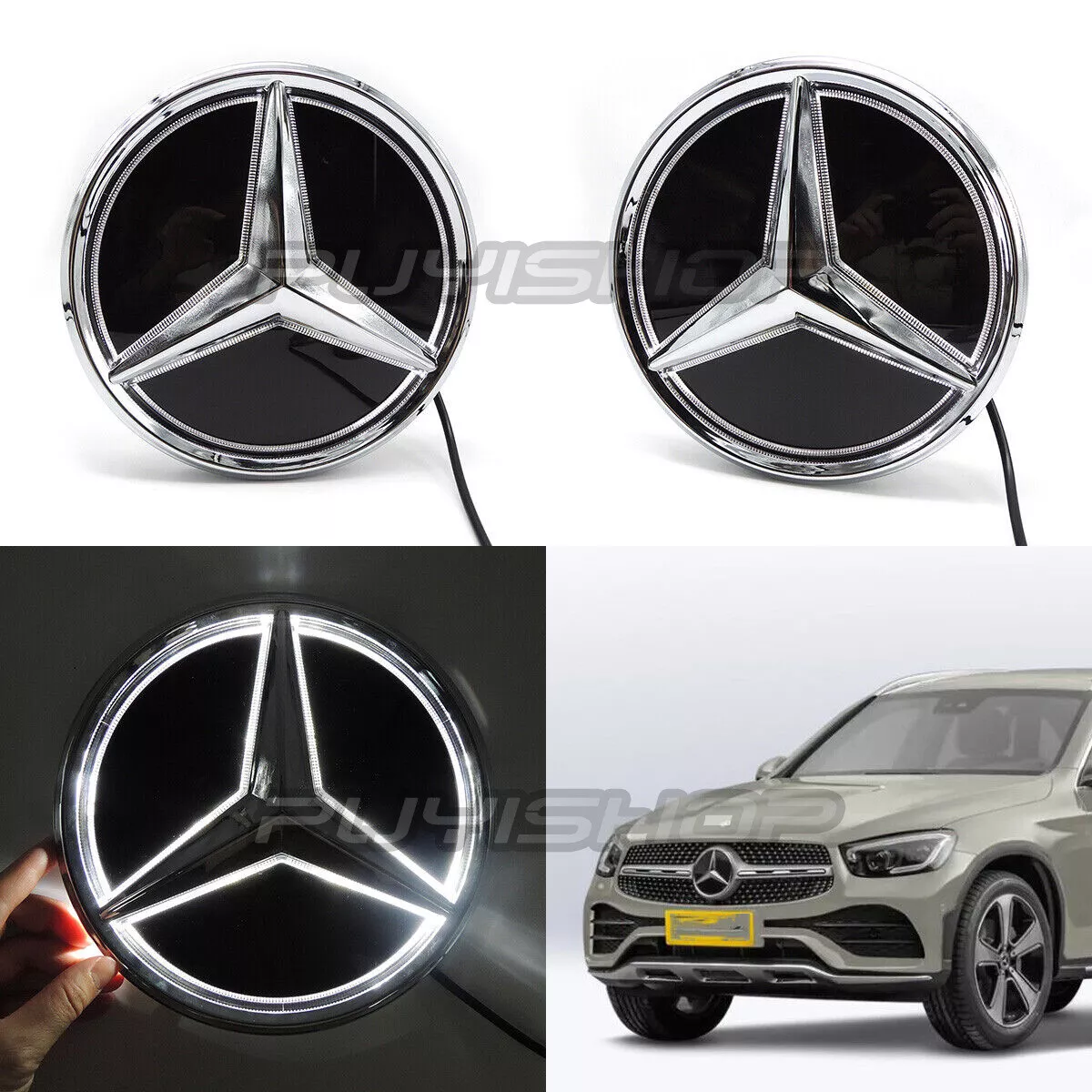 Car Front Grille LED Emblem Light for Mercedes Benz Illuminated Logo Star  Badge