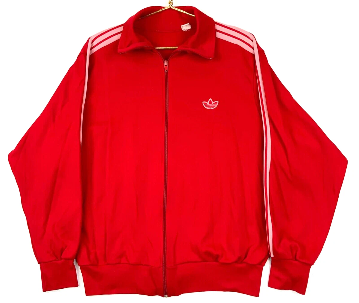 Vintage Adidas Trefoil Full Zip Track Jacket Size Medium Red 80s
