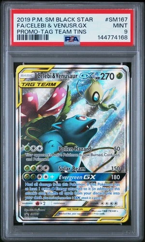 2019 POKEMON SM BLACK STAR PROMO #SM167 FULL ART/CELEBI & VENUSAUR GX PSA 9