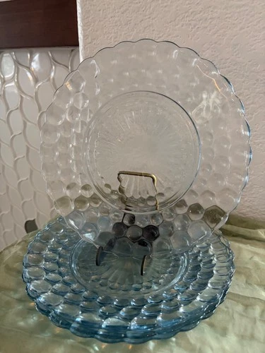 Vintage Anchor Hocking Bubble Blue Dinner Plates - Depression Era - Set of 4