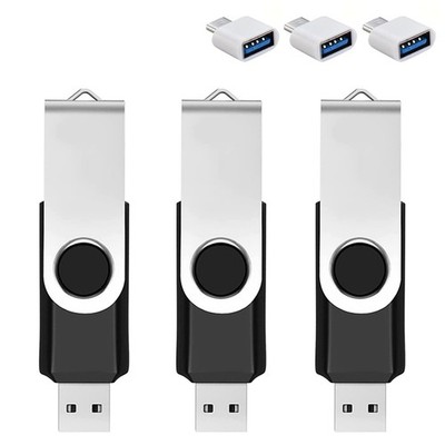 3 Pack 128GB USB Flash Drive with Type C Adapter and Storage Box USB 2.0 High...