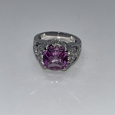 Ring Size 6 - Cushion Cut Pink Center Stone On .925 On A Sterling silver Ring