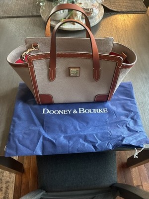 Dooney & Bourke Tan Brown Leather Satchel Gold Hardware Red Lining With Case