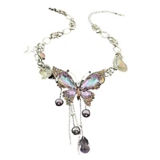 Delicate Sparkling Butterfly Love Drop Necklace With Alloy Chain For Everyday