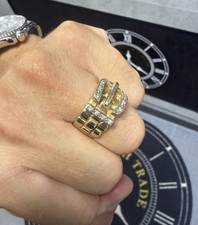 9ct Yellow Gold & Diamond Buckle Design Gents Chunky Heavy Ring Mens Hallmarked