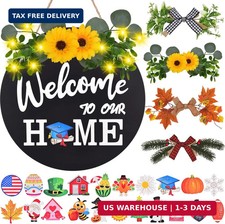 Interchangeable Welcome Home Sign, Front Door Decor With 4 Seasonal Wreaths and