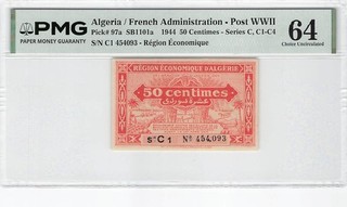 Algeria 50 Centimes 1944 P 97a PMG 64