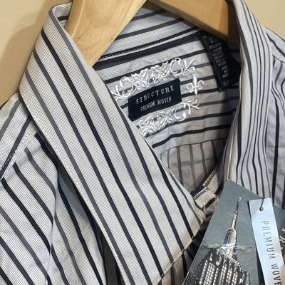 Structure Button Up Shirt Mens XL Gray Striped Long Sleeve Premium Woven Casual
