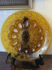 Vintage Indiana Tiara Glass~Amber Sandwich Glass  Deviled Egg Platter 12" EUC