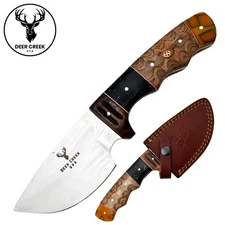 DC 005 5" Deer Creek Multi-Color Wood & Resin Hunting Knife with Leather Sheath