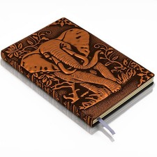 Elephant Embossed Leather Journal Notebook - 3D Handmade Vintage Notebooks Tr...