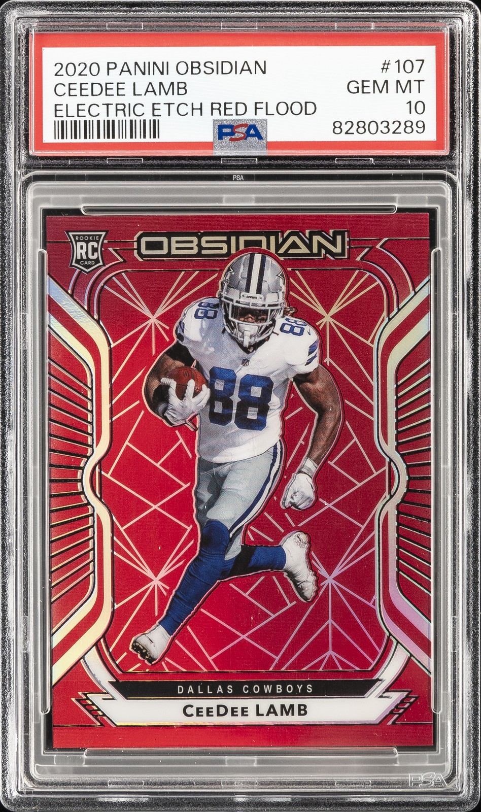 CeeDee Lamb Panini Obsidian #107 Electric Etch Red Flood