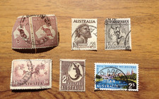Australia Stamps Mix &ndash; 2/- Kangaroo Pair, Aborigine, 1956 Olympics  6 Used